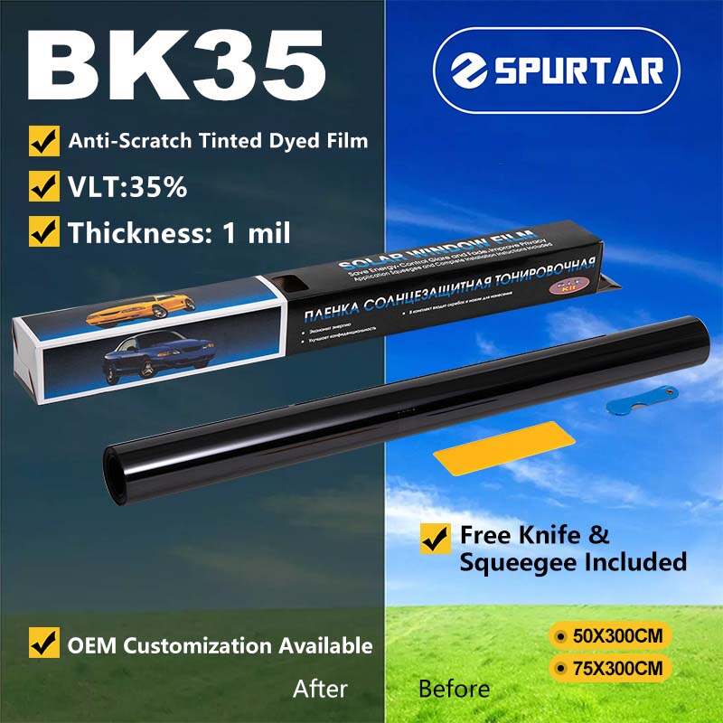 Spurtar Small Roll Anti-scratch Tinted Dyed Film 1mil 35% VLT Automotive Window Security Film