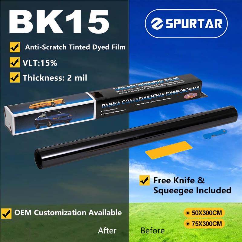 Spurtar Small Roll Anti-scratch Tinted Dyed Film 2mil 15% VLT Automotive Window Security Film