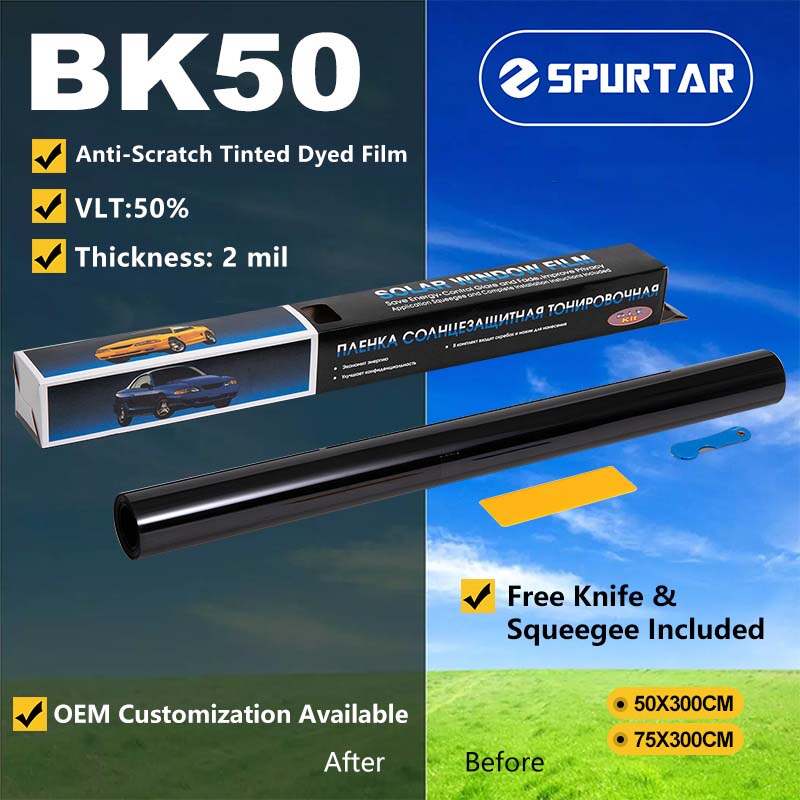Spurtar Small Roll Anti-scratch Tinted Dyed Film 2mil 50% VLT Automotive Window Security Film