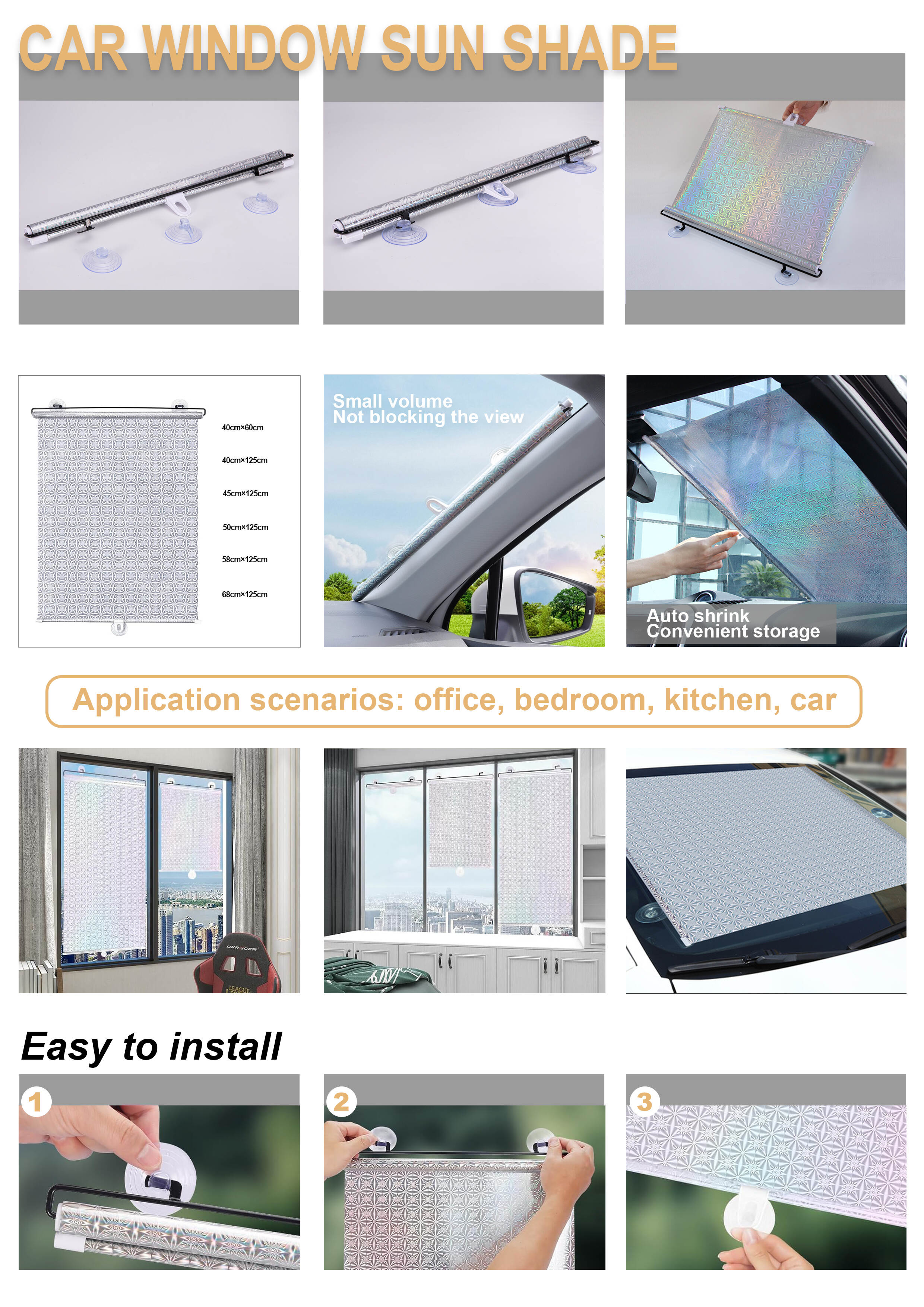 Adjustable Car Window Roller Shade