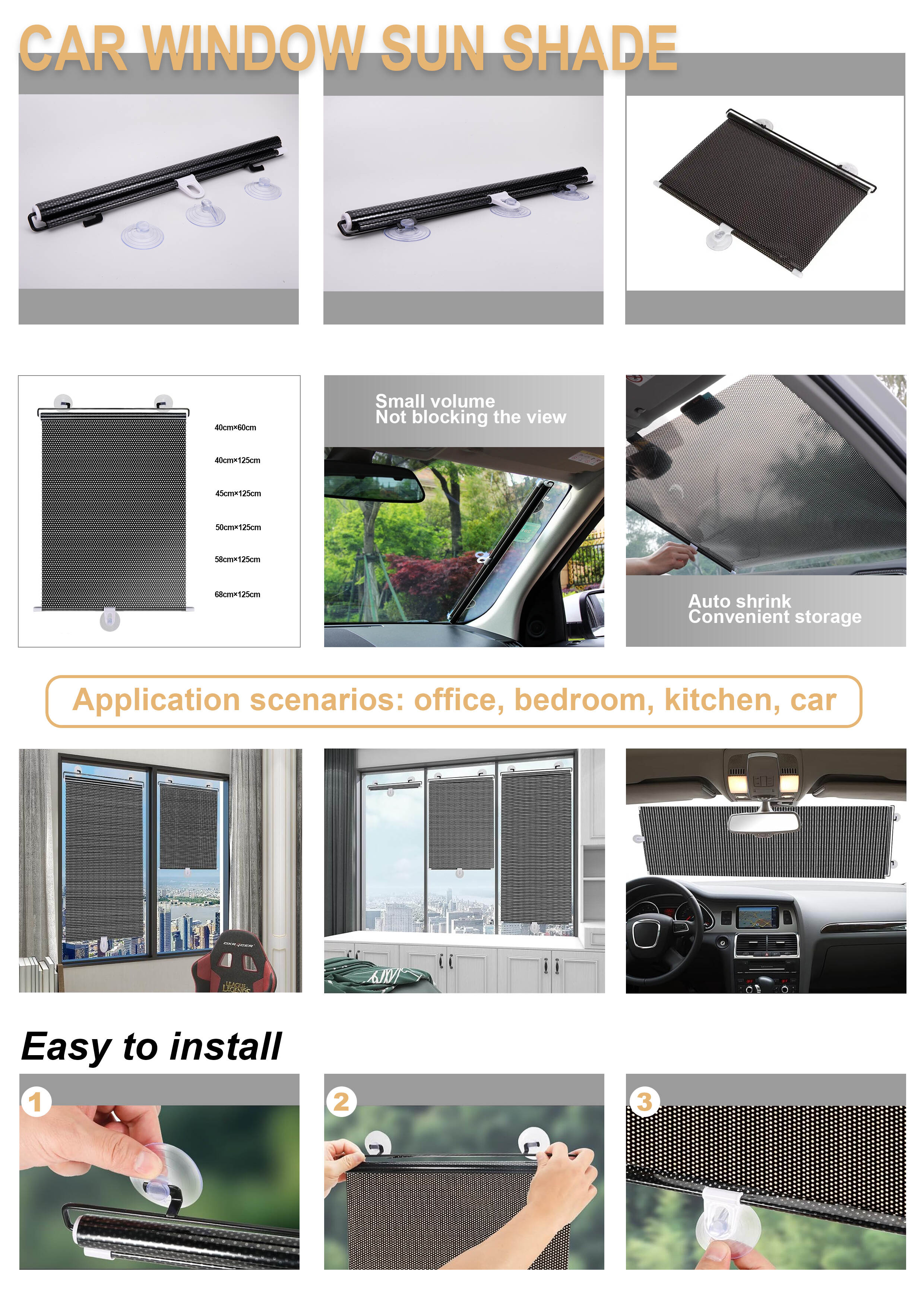 Roll-Down Sunshade for Car